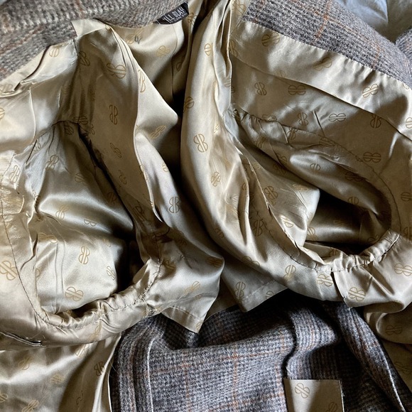 Bill Blass Macys Blazer Sport Jacket Wool Mens 40" Chest Glen Plaid Taupe Gray - Picture 9 of 16